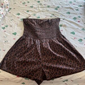 Brown Leopard Print Strapless Romper
